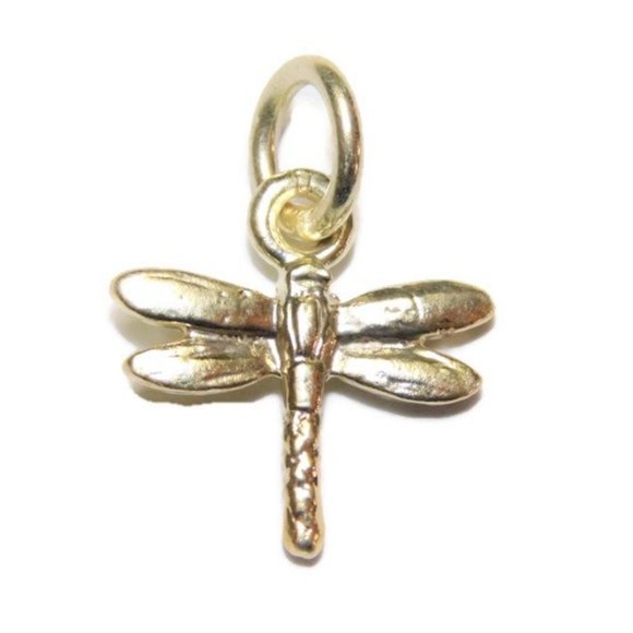 2D Dragonfly Charm Pendant 14k Yellow Gold